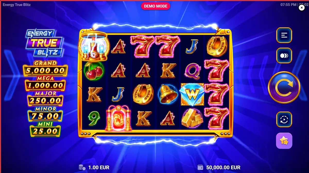 Tampilan visual slot Energy True Blitz dengan tema neon elektrik